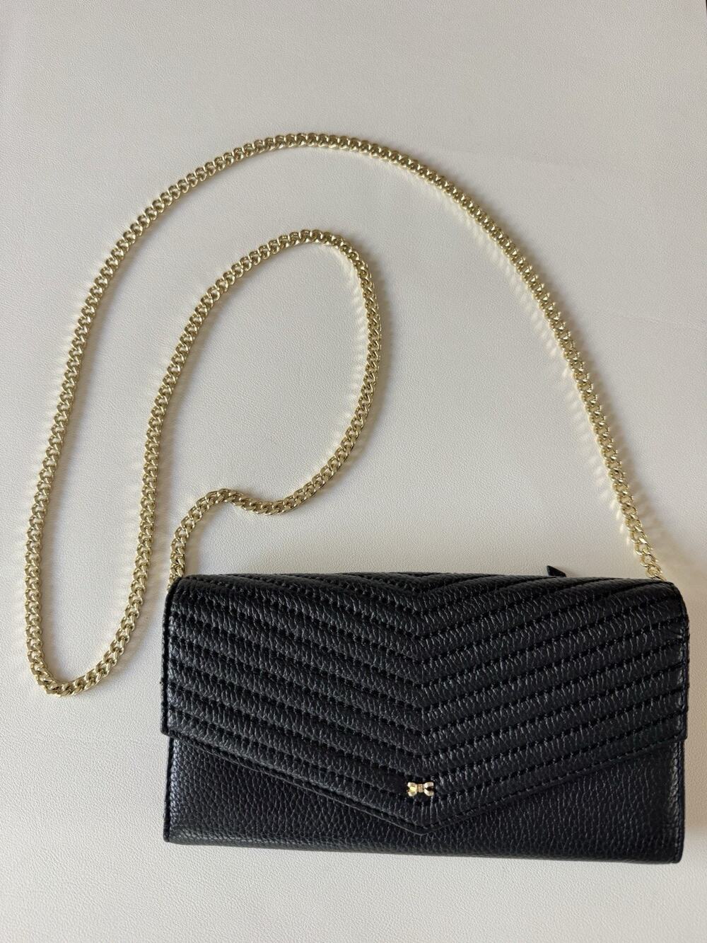 Ted Baker Wallet With Chain Quilted Leather Envelope Bag Jet Black Crossbody